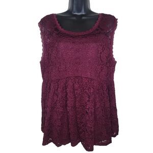 Torrid Burgundy Lace Peplum tank top size 2/2x